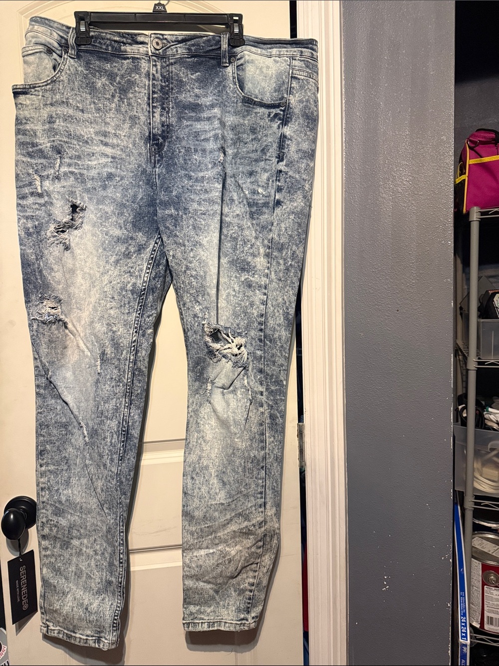 Relaxed Fit Distressed Acid-Wash Jeans - Blue